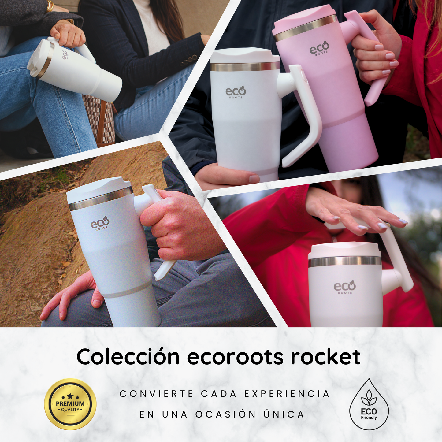 ECOROOTS Rocket I Botella Térmica I Termo 940 ml I Asa Giratoria 180º (Blanco Snow)