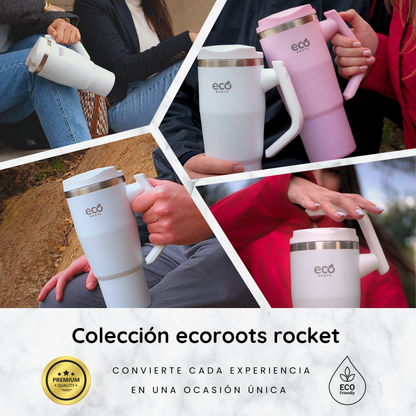 ECOROOTS Rocket I Botella Térmica I Termo 940 ml I Asa Giratoria 180º (Blanco Snow)