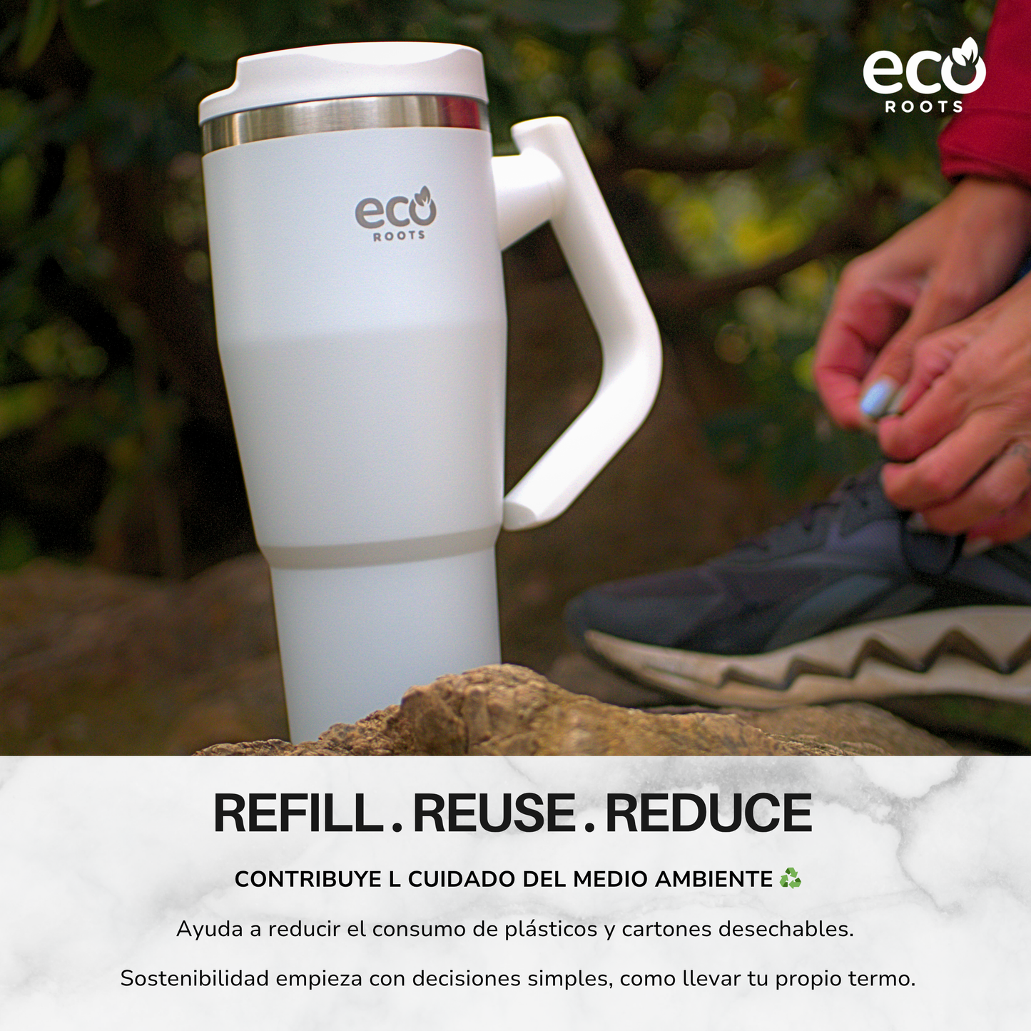 ECOROOTS Rocket I Botella Térmica I Termo 940 ml I Asa Giratoria 180º (Blanco Snow)