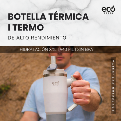 ECOROOTS Rocket I Botella Térmica I Termo 940 ml I Asa Giratoria 180º (Gris Nasa)