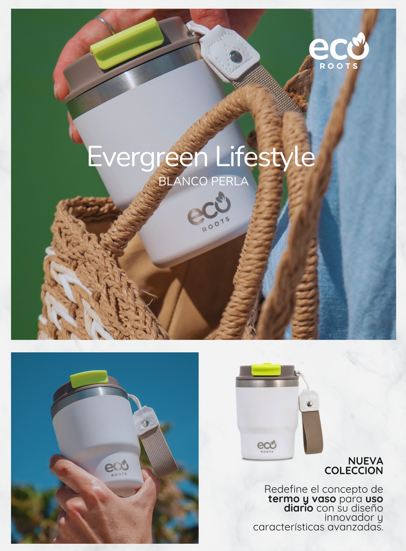 ECOROOTS I Evergreen Lifestyle I Termo I Vaso térmico I Blanco Marfil I 360 ml