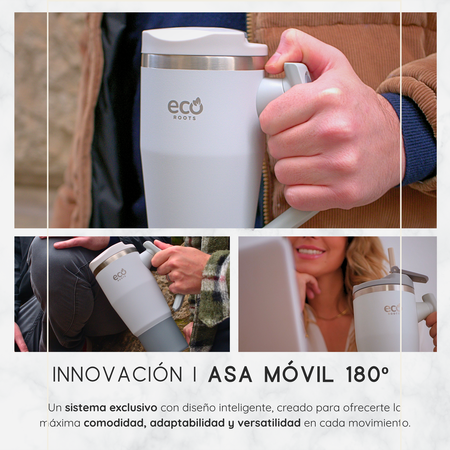 ECOROOTS Rocket I Botella Térmica I Termo 940 ml I Asa Giratoria 180º (Gris Nasa)