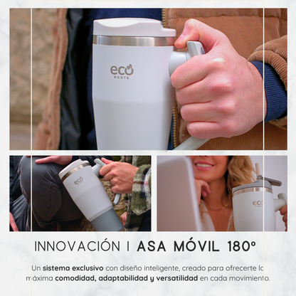 ECOROOTS Rocket I Botella Térmica I Termo 940 ml I Asa Giratoria 180º (Gris Nasa)