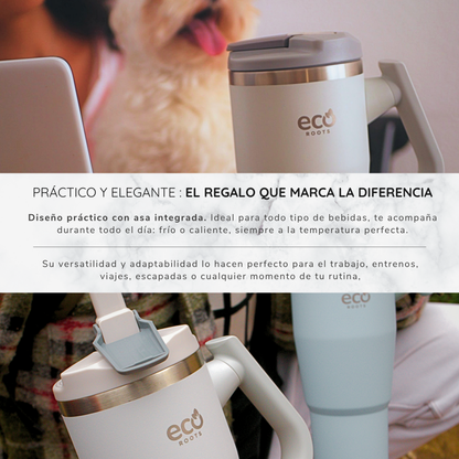 ECOROOTS Rocket I Botella Térmica I Termo 940 ml I Asa Giratoria 180º (Gris Nasa)