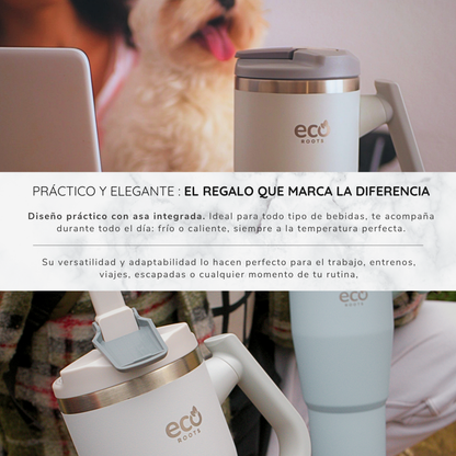ECOROOTS Rocket I Botella Térmica I Termo 940 ml I Asa Giratoria 180º (Gris Nasa)