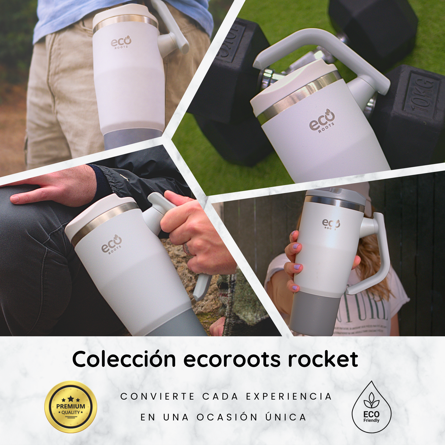 ECOROOTS Rocket I Botella Térmica I Termo 940 ml I Asa Giratoria 180º (Gris Nasa)