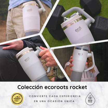 ECOROOTS Rocket I Botella Térmica I Termo 940 ml I Asa Giratoria 180º (Gris Nasa)