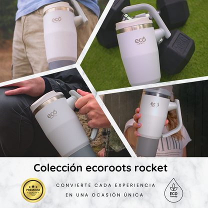 ECOROOTS Rocket I Botella Térmica I Termo 940 ml I Asa Giratoria 180º (Gris Nasa)