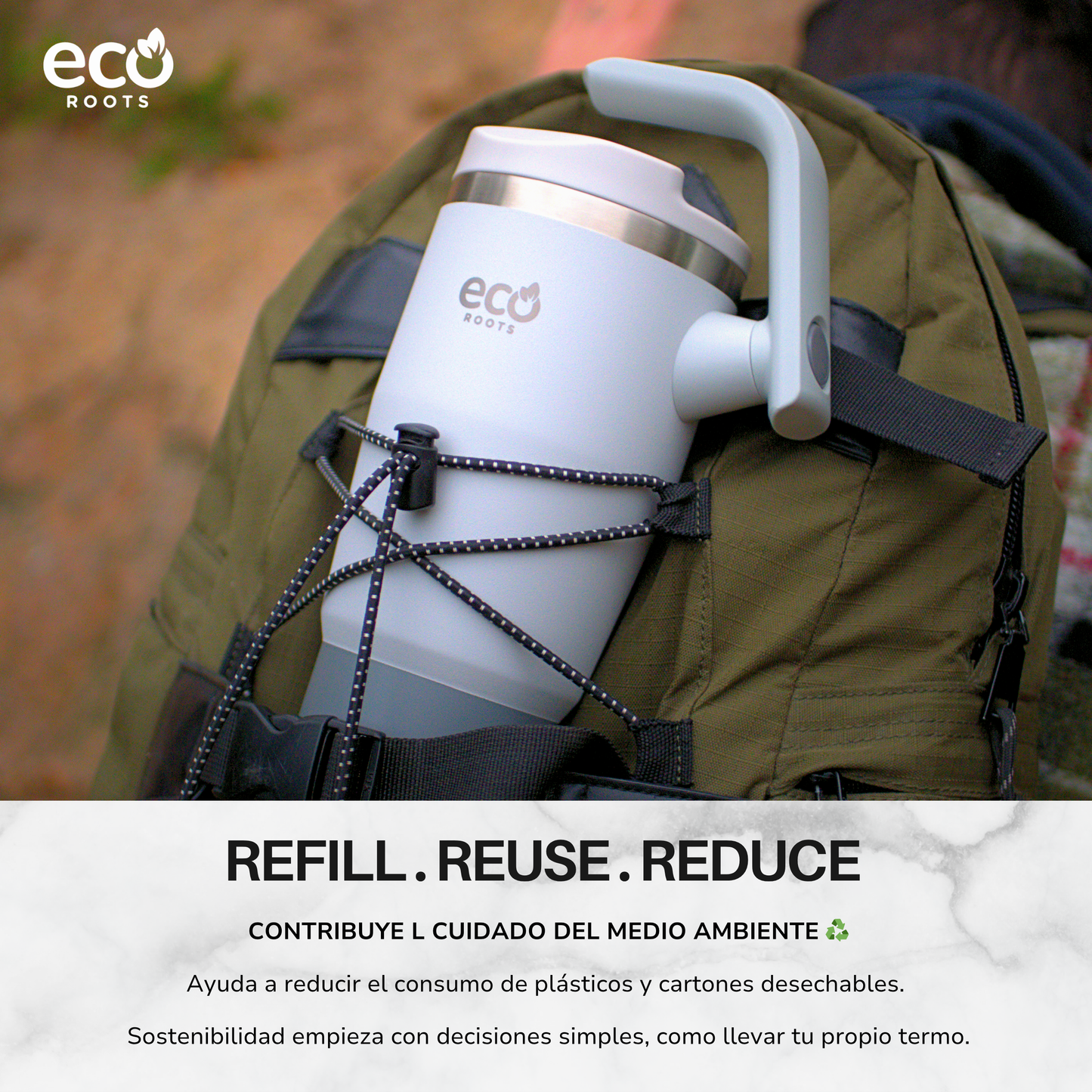 ECOROOTS Rocket I Botella Térmica I Termo 940 ml I Asa Giratoria 180º (Gris Nasa)
