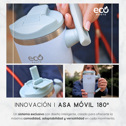 ECOROOTS Rocket I Botella Térmica I Termo 940 ml I Asa Giratoria 180º (Azul Aqua)