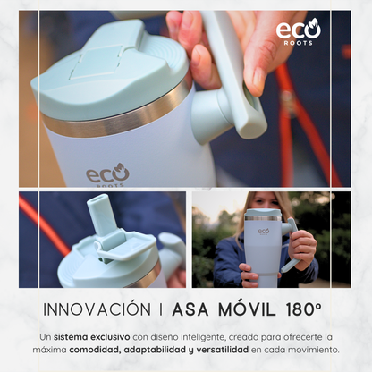 ECOROOTS Rocket I Botella Térmica I Termo 940 ml I Asa Giratoria 180º (Azul Aqua)