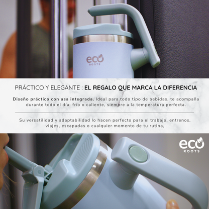 ECOROOTS Rocket I Botella Térmica I Termo 940 ml I Asa Giratoria 180º (Azul Aqua)