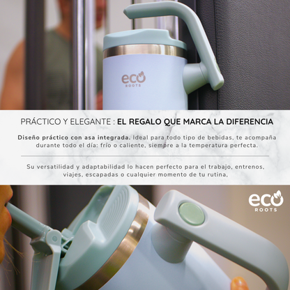 ECOROOTS Rocket I Botella Térmica I Termo 940 ml I Asa Giratoria 180º (Azul Aqua)