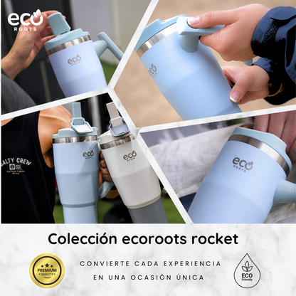 ECOROOTS Rocket I Botella Térmica I Termo 940 ml I Asa Giratoria 180º (Azul Aqua)
