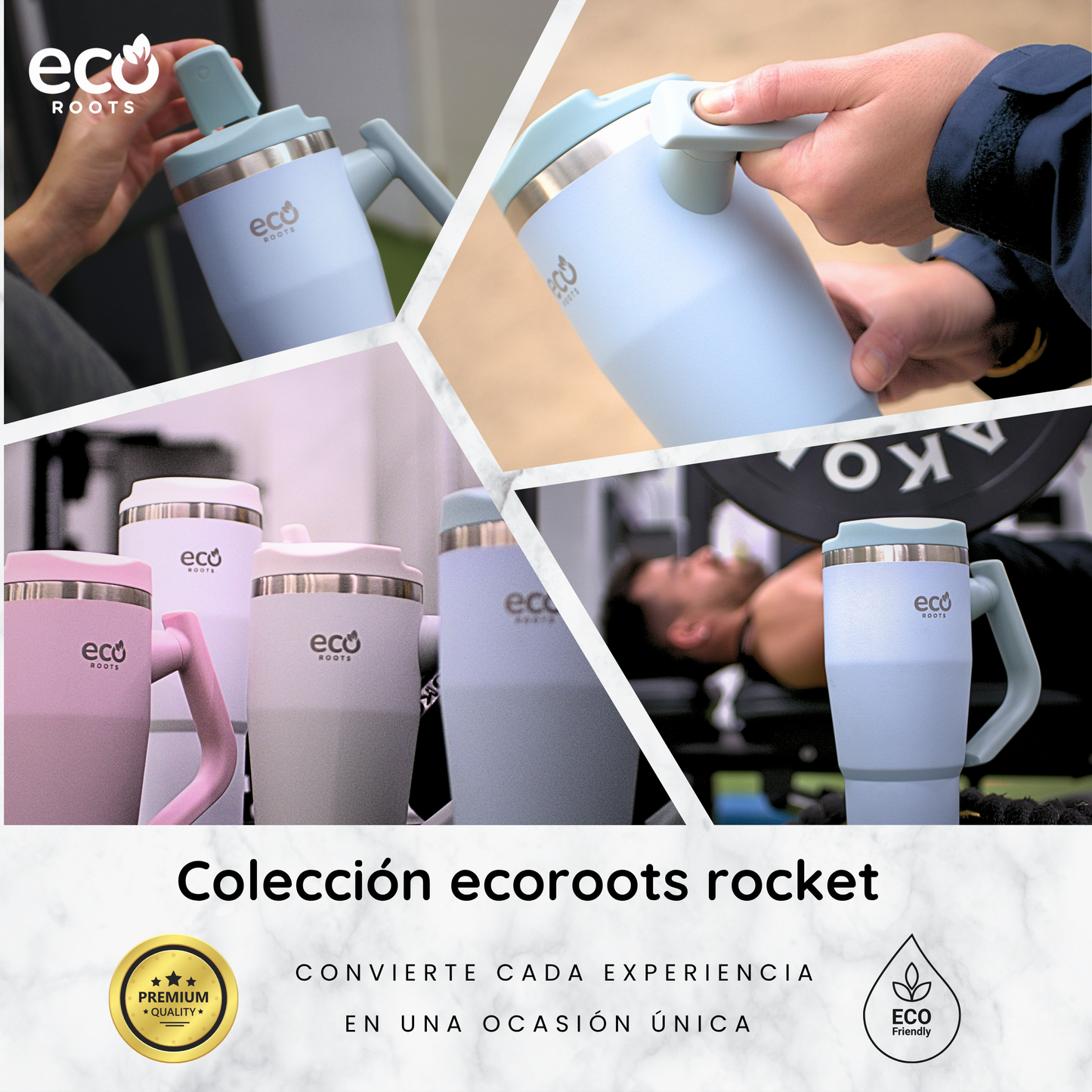 ECOROOTS Rocket I Botella Térmica I Termo 940 ml I Asa Giratoria 180º (Azul Aqua)