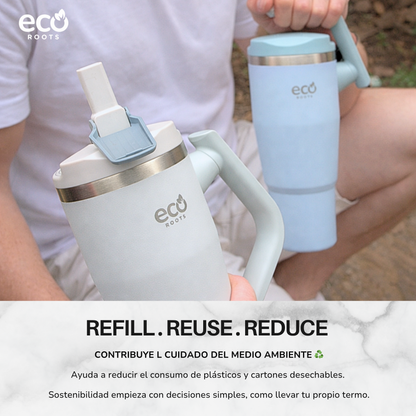 ECOROOTS Rocket I Botella Térmica I Termo 940 ml I Asa Giratoria 180º (Azul Aqua)