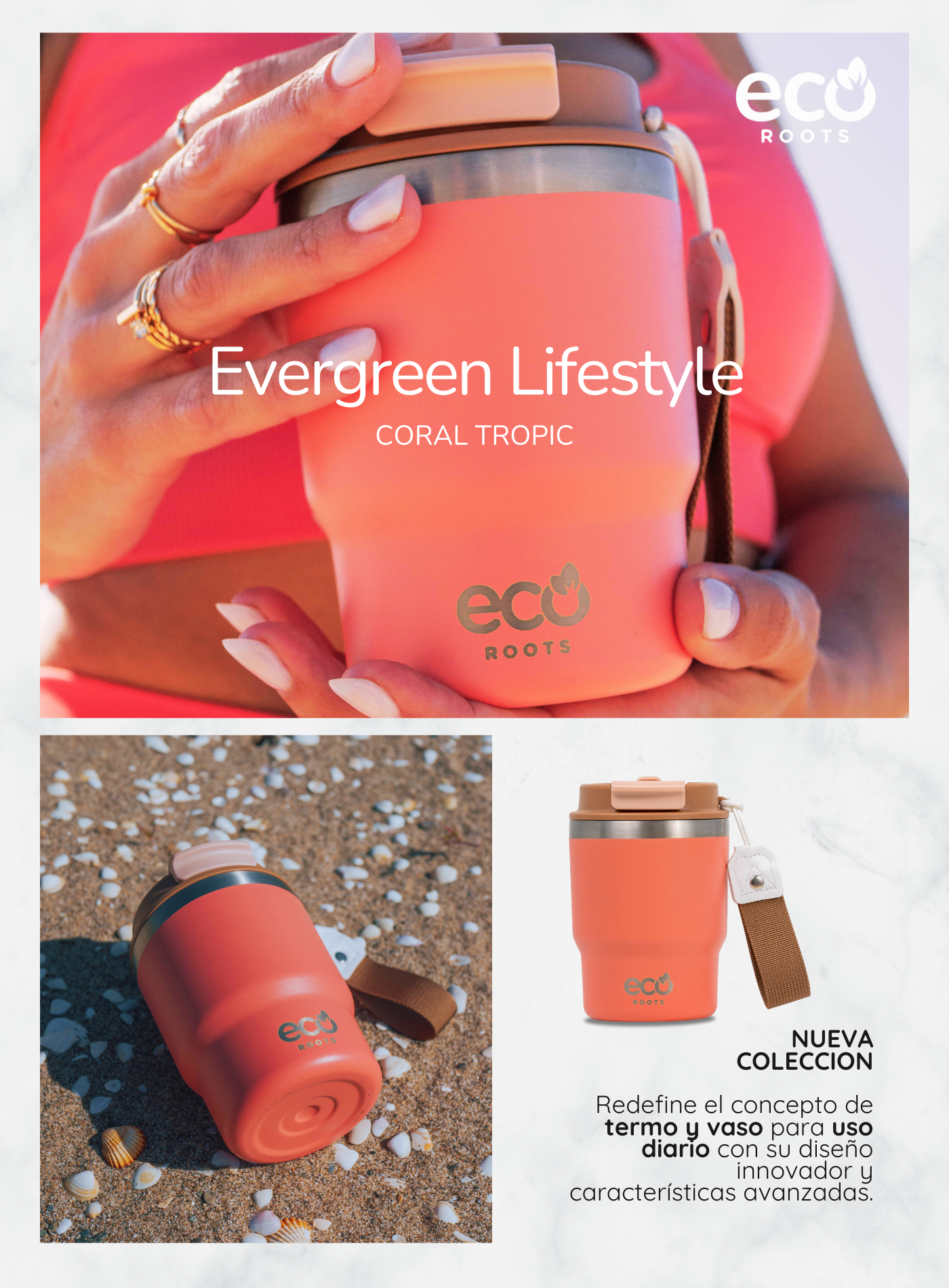 ECOROOTS I Evergreen Lifestyle I Termo I Vaso térmico I Coral Tropic I 360 ml