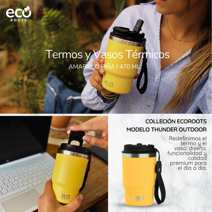 ECOROOTS Thunder I Termo y vaso térmico 470 ml (Amarilla Piña)