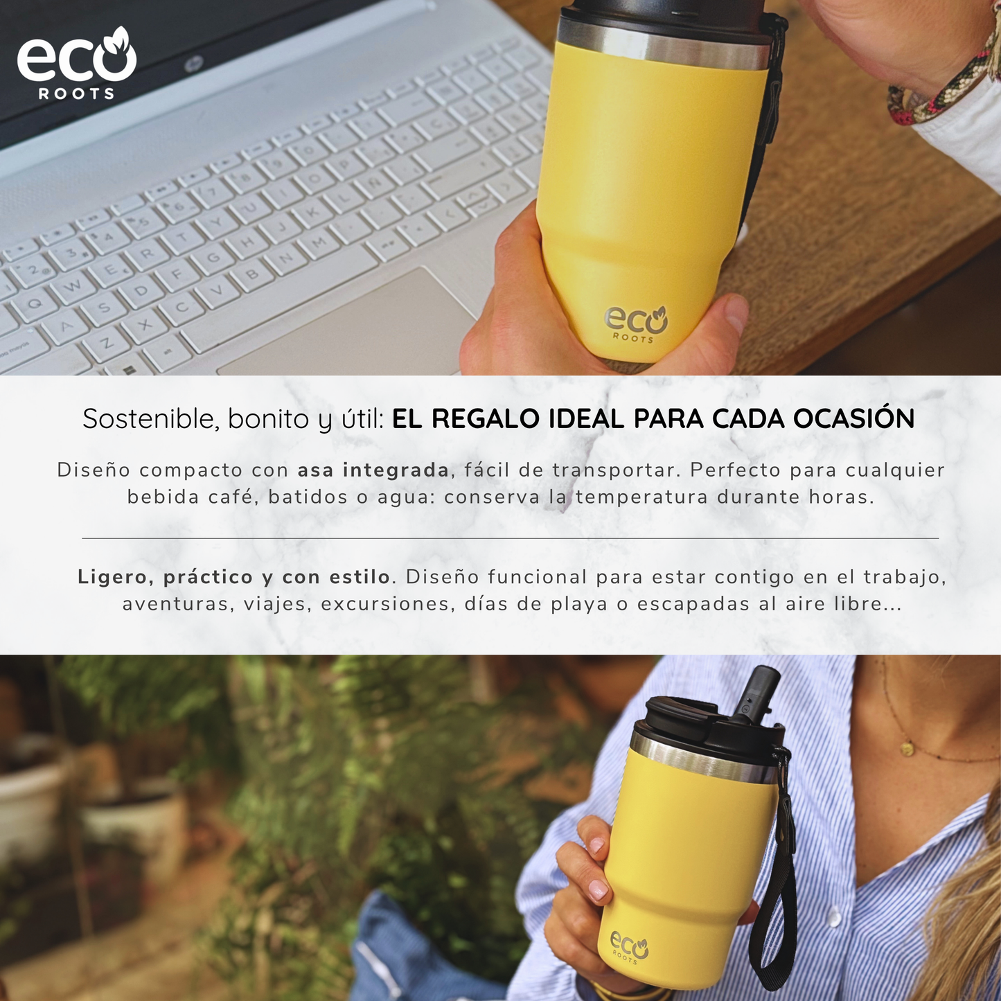 ECOROOTS Thunder I Termo y vaso térmico 470 ml (Amarilla Piña)