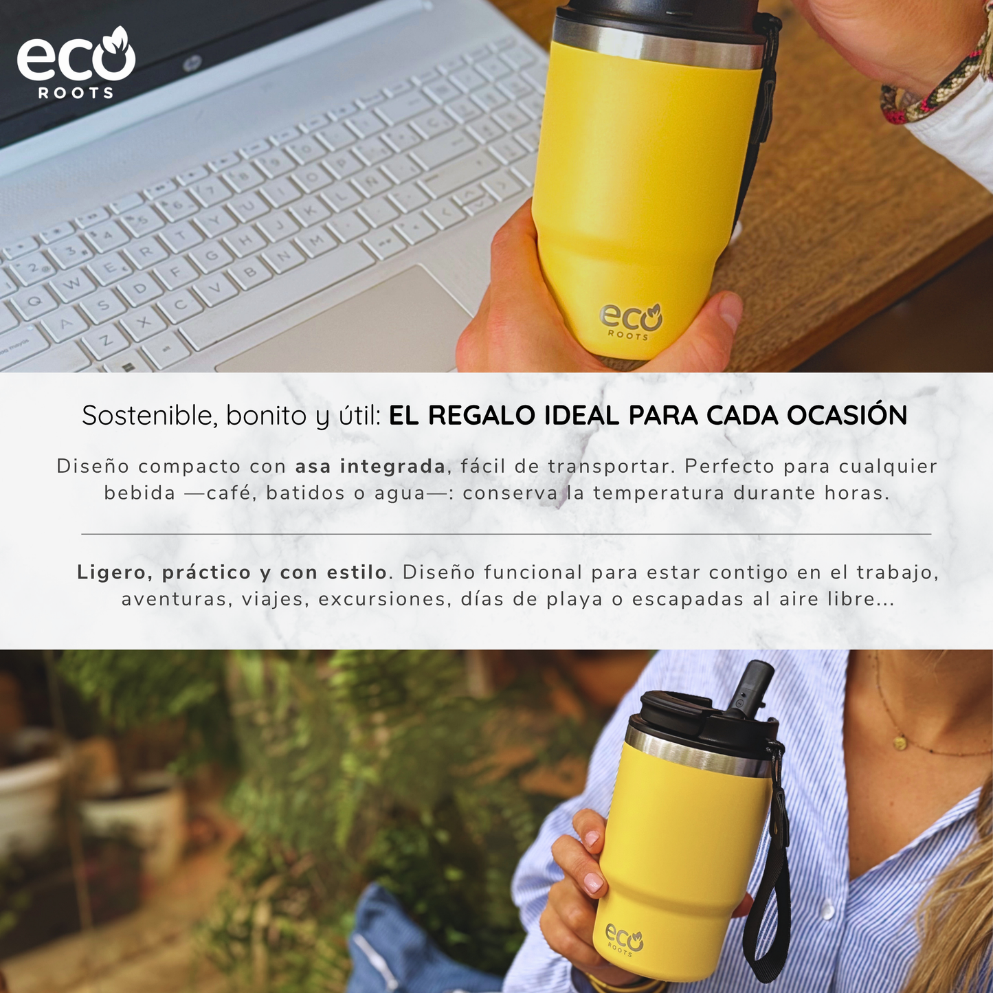 ECOROOTS Thunder I Termo y vaso térmico 470 ml (Amarilla Piña)