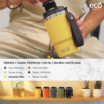 ECOROOTS Thunder I Termo y vaso térmico 470 ml (Amarilla Piña)
