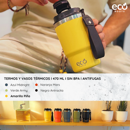 ECOROOTS Thunder I Termo y vaso térmico 470 ml (Amarilla Piña)