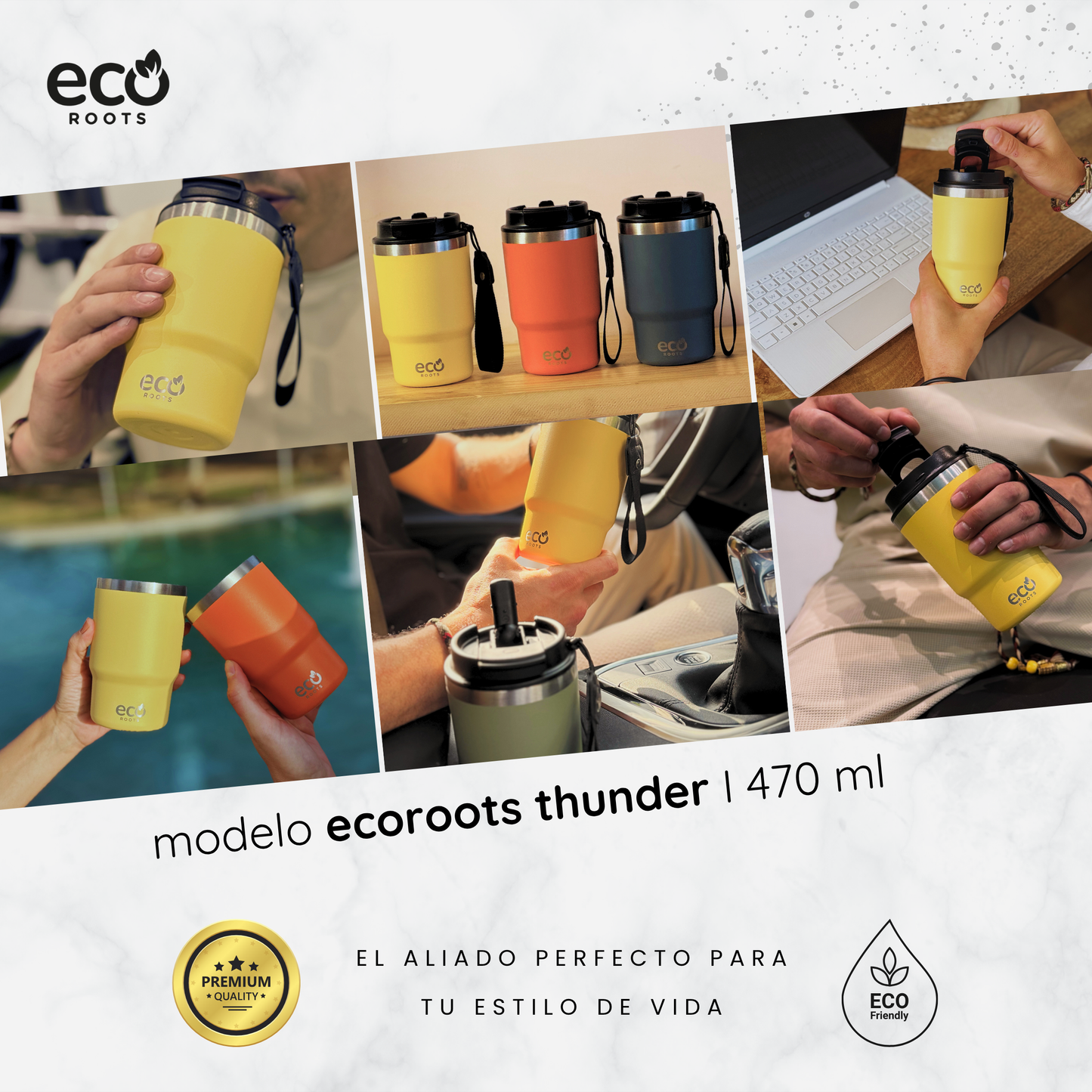 ECOROOTS Thunder I Termo y vaso térmico 470 ml (Amarilla Piña)