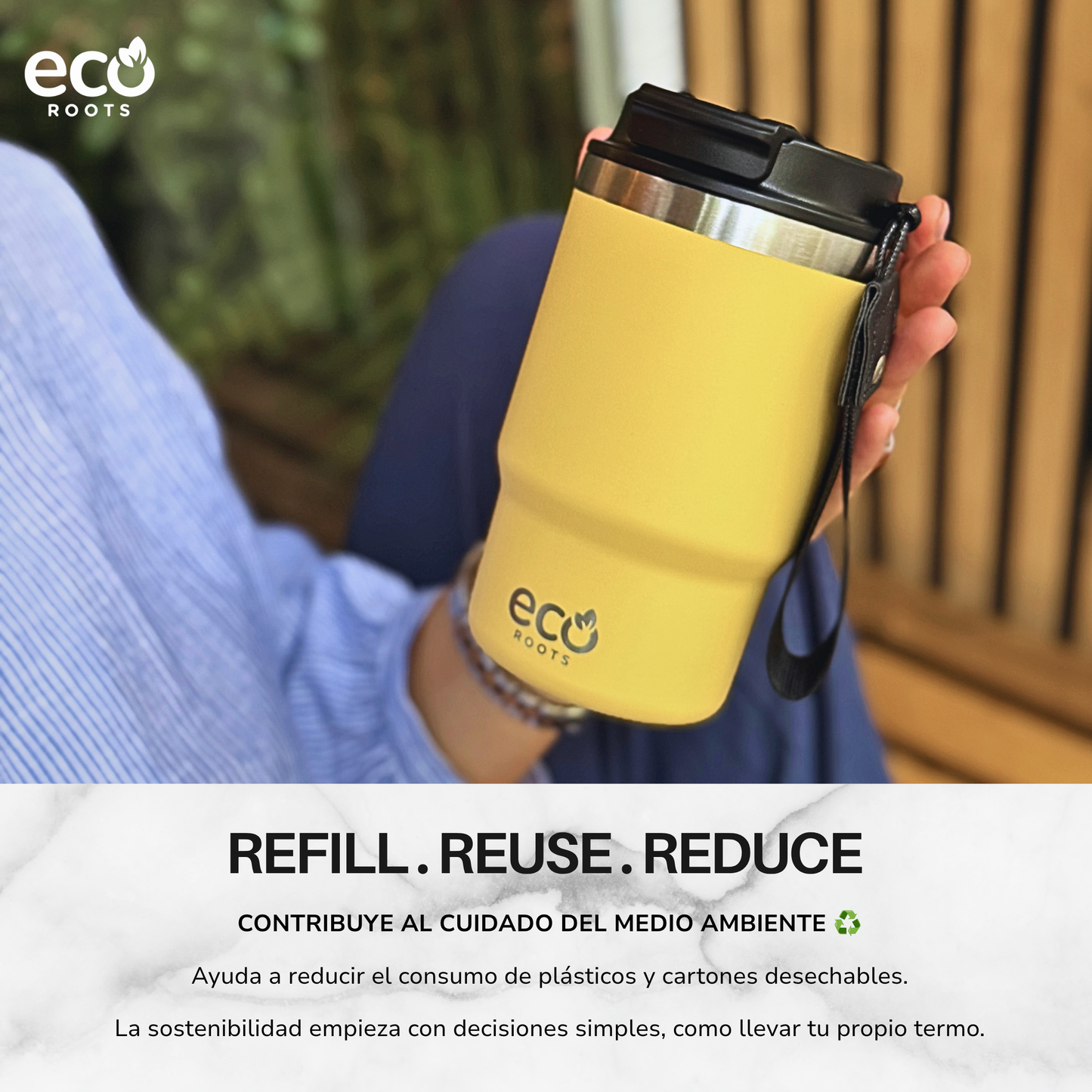 ECOROOTS Thunder I Termo y vaso térmico 470 ml (Amarilla Piña)