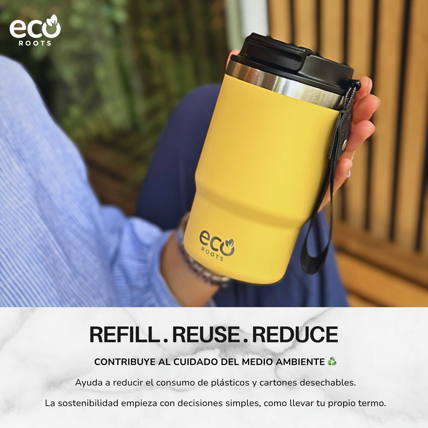 ECOROOTS Thunder I Termo y vaso térmico 470 ml (Amarilla Piña)