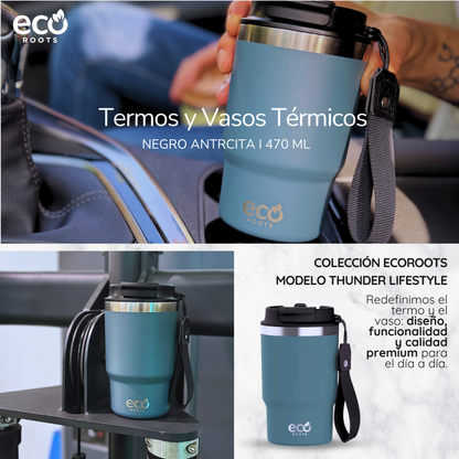 ECOROOTS Thunder I Termo y vaso térmico 470 ml (Azul Midnight)