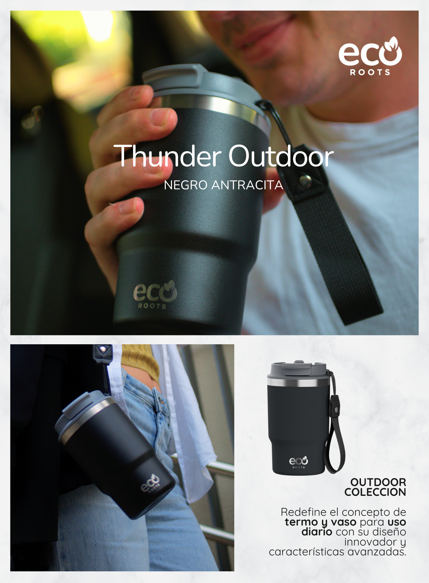 ECOROOTS I Thunder Outdoor I Termo I Vaso térmico I Negro Antracita I 470 ml  🛒 (PRÓXIMAMENTE)