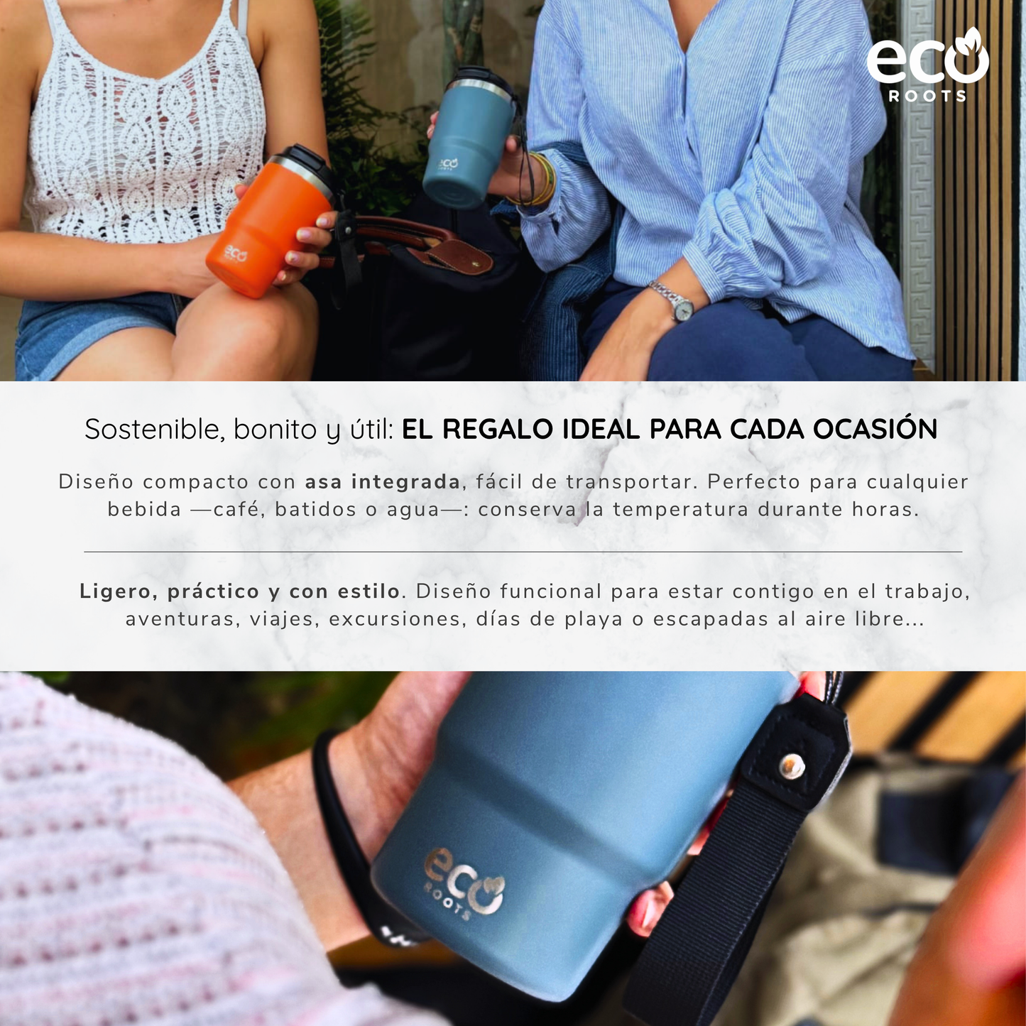 ECOROOTS Thunder I Termo y vaso térmico 470 ml (Azul Midnight)