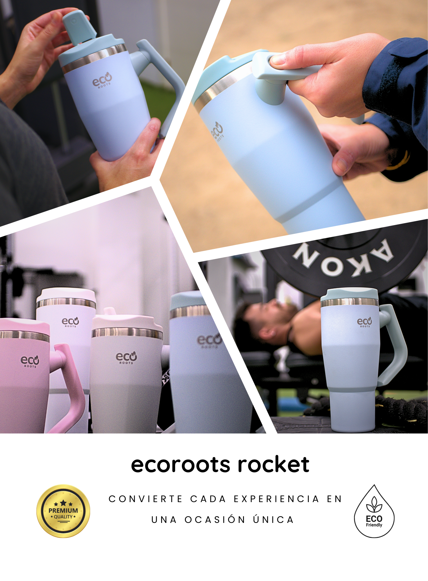 ECOROOTS I Rocket Active I Botella Térmica I Termo I Asa móvil I Azul Aqua I 940 ml