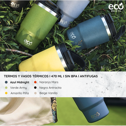 ECOROOTS Thunder I Termo y vaso térmico 470 ml (Azul Midnight)