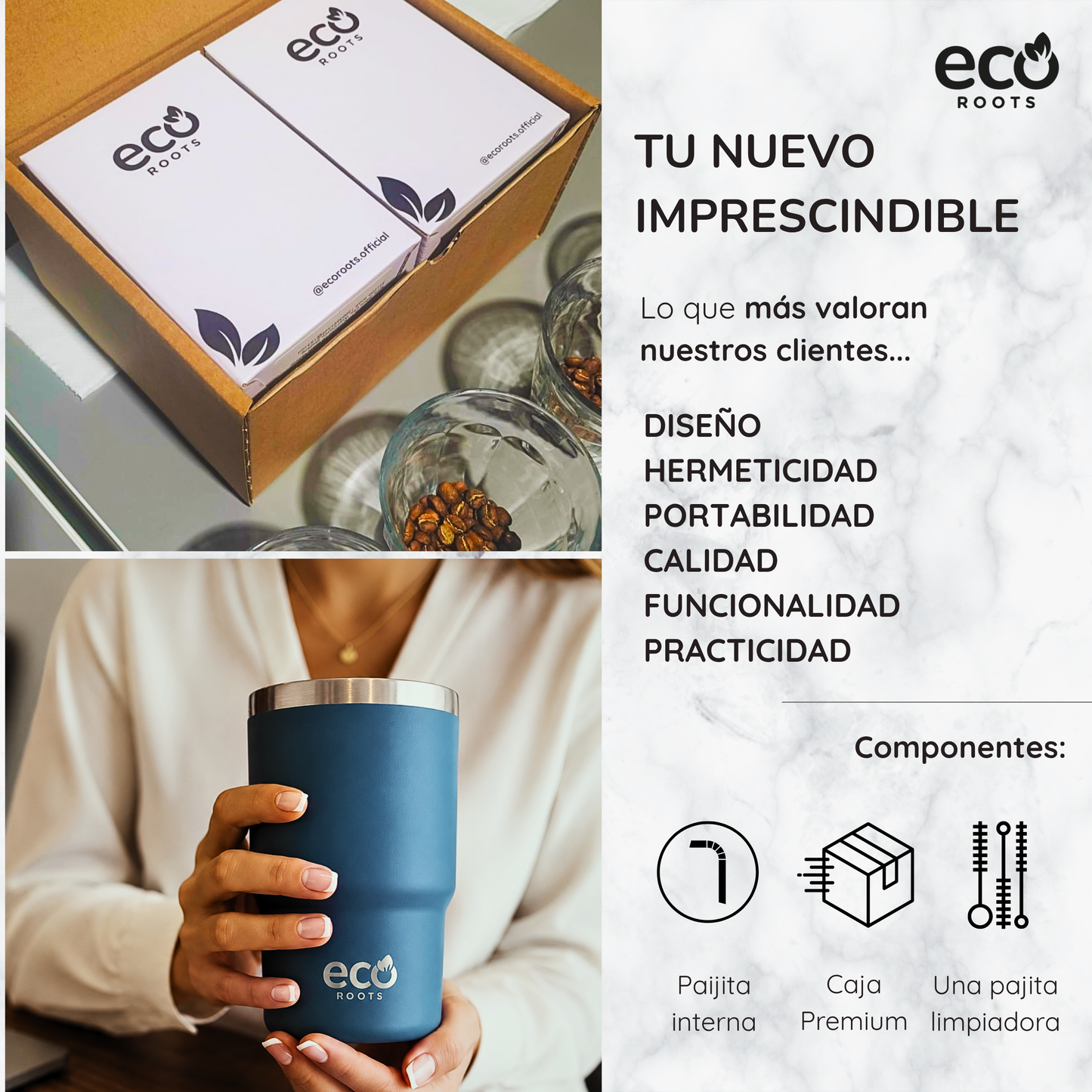 ECOROOTS Thunder I Termo y vaso térmico 470 ml (Azul Midnight)