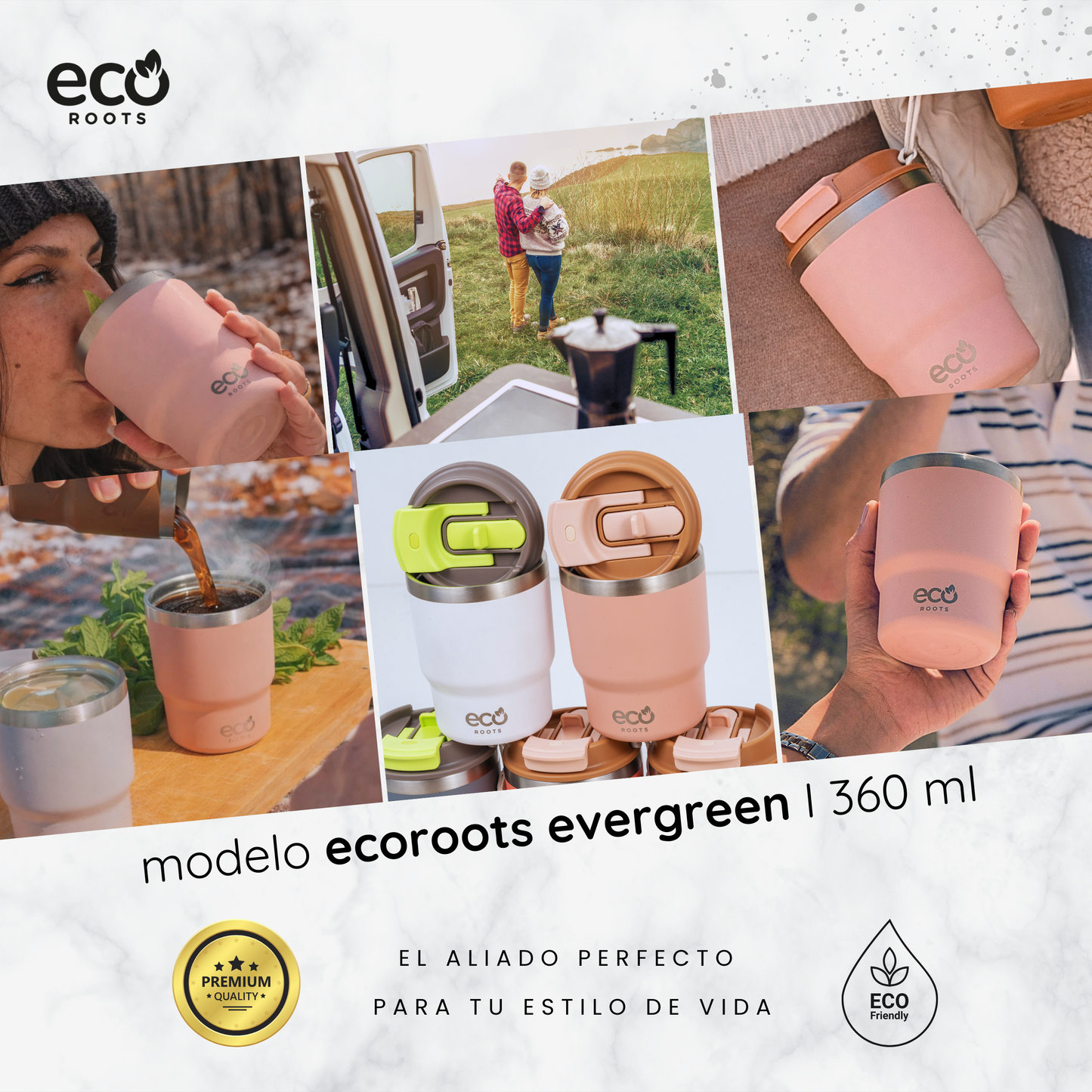 ECOROOTS Evergreen I Termo 360 º I Vaso térmico (Rosa Quartz)