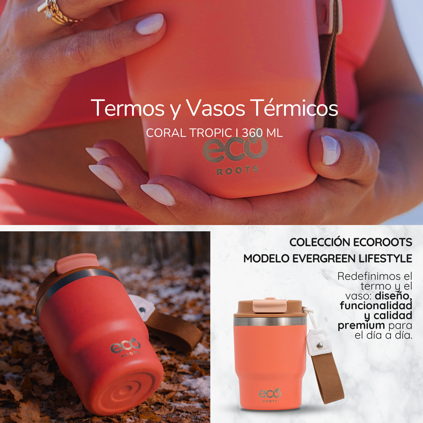 ECOROOTS Evergreen I Termo 360 º I Vaso térmico (Coral Tropic)