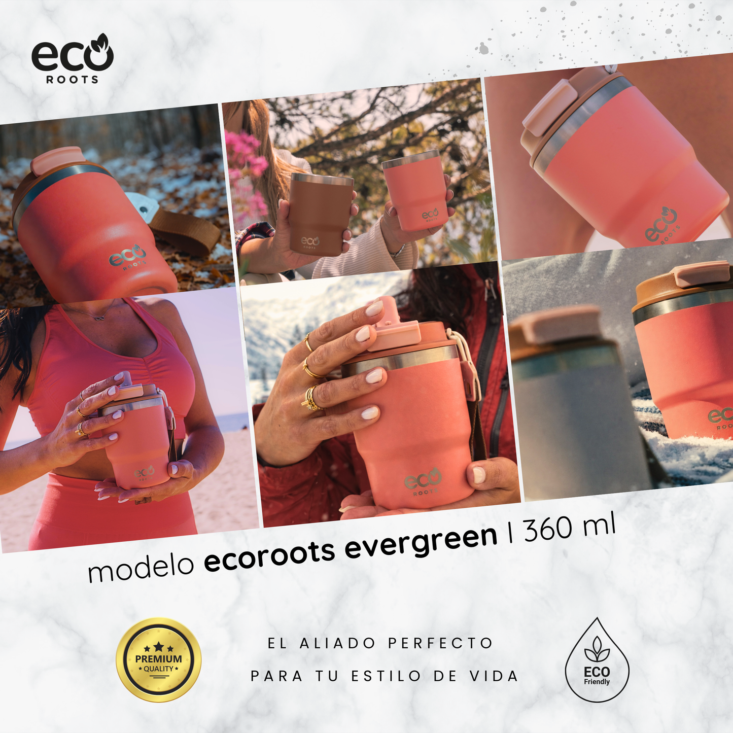 ECOROOTS Evergreen I Termo 360 º I Vaso térmico (Coral Tropic)