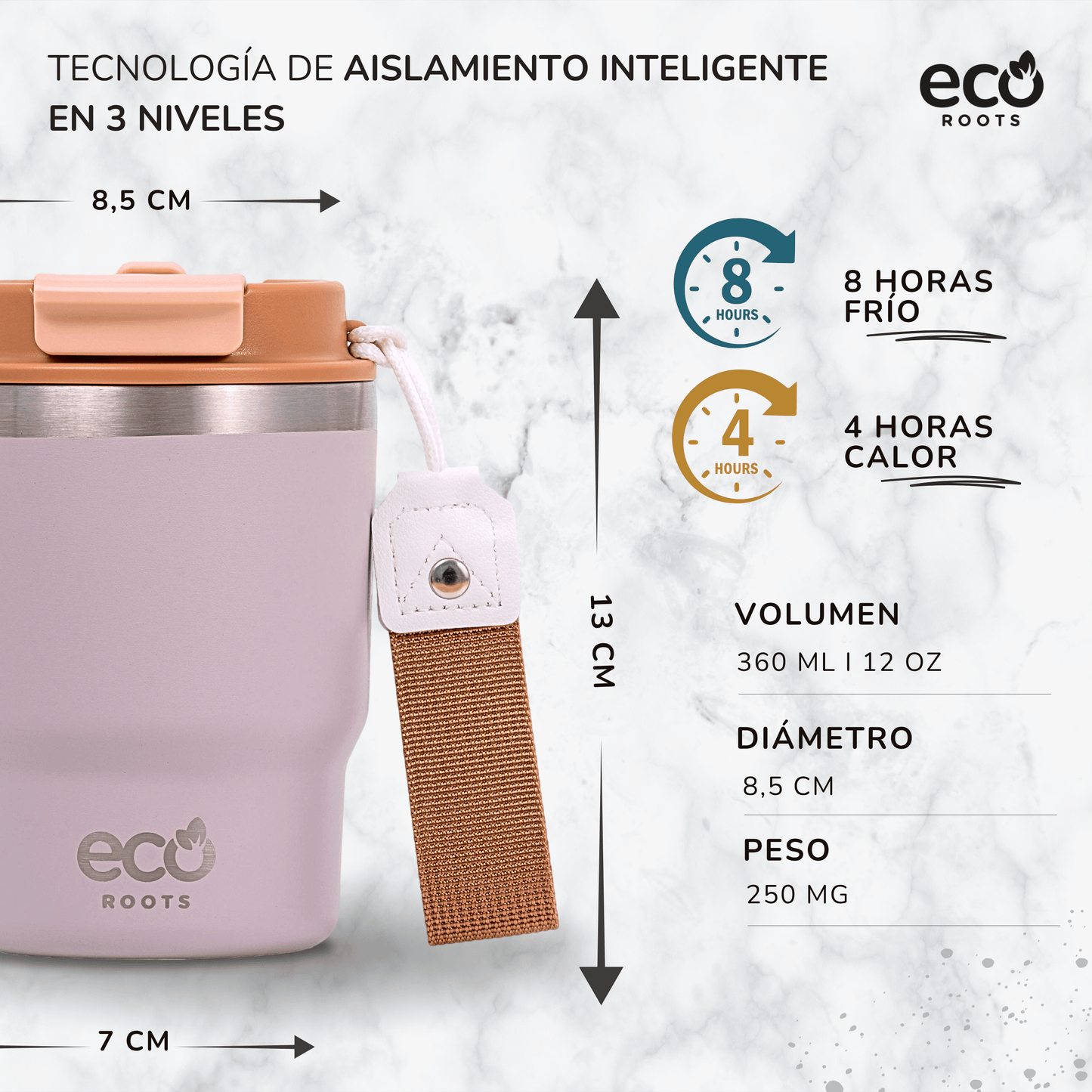 ECOROOTS Evergreen I Termo y vaso térmico 360 ml (Lila Lavanda)
