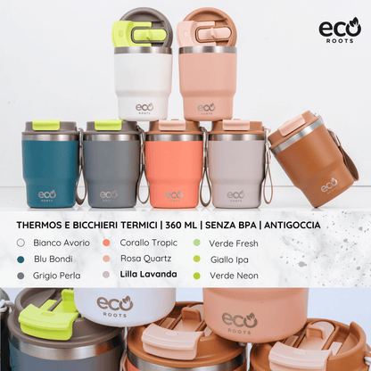 ECOROOTS Evergreen I Termo y vaso térmico 360 ml (Lila Lavanda)