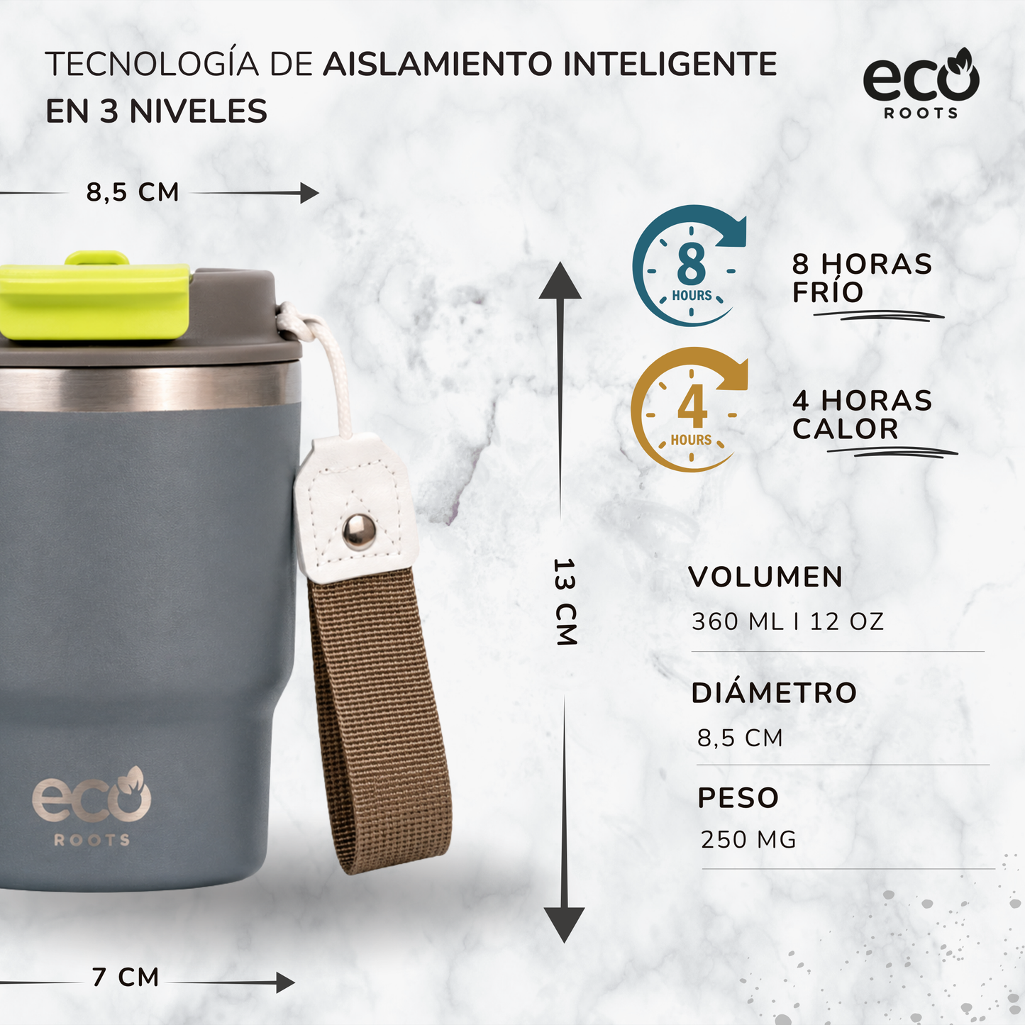 ECOROOTS Evergreen I Termo y vaso térmico 360 ml (Gris Perla)