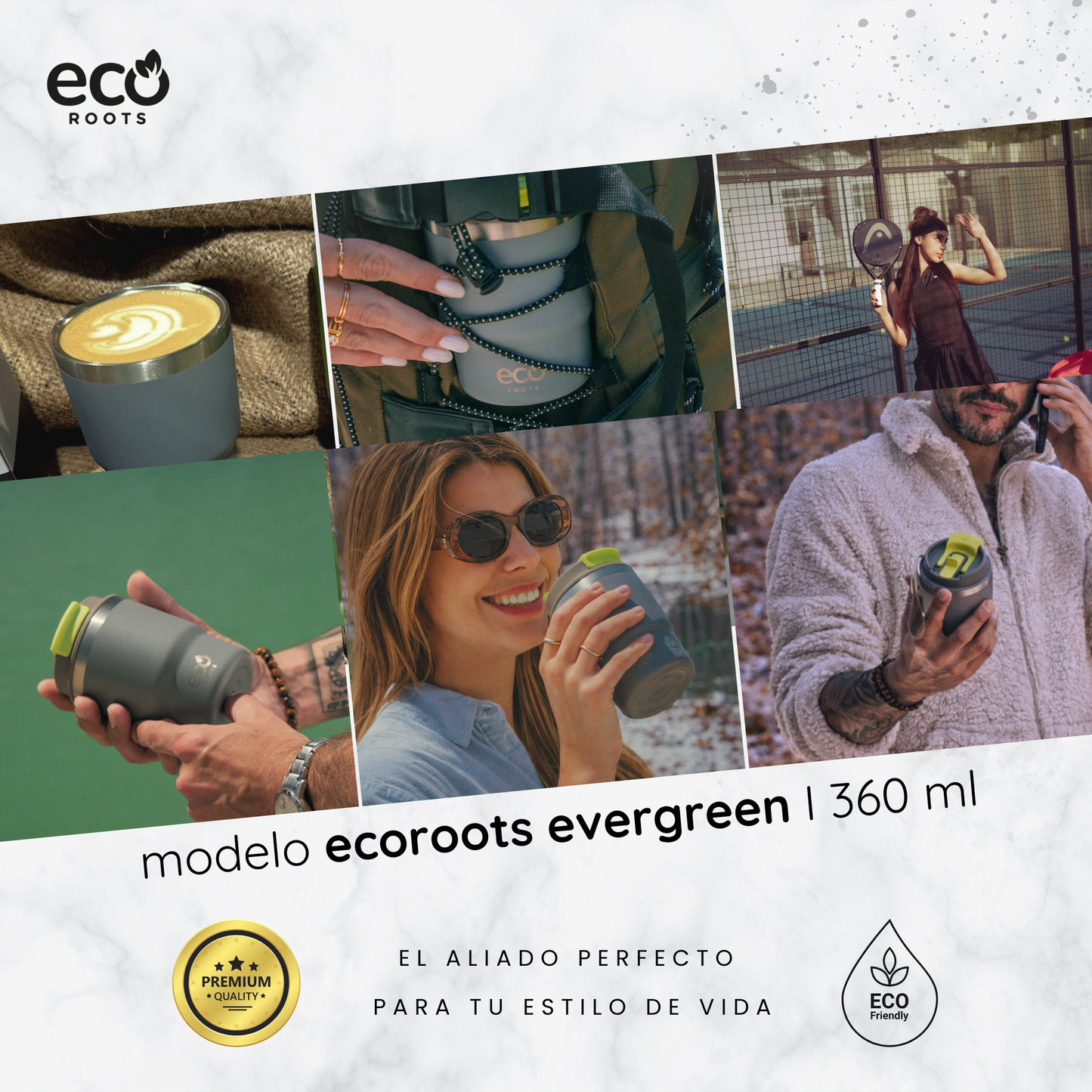 ECOROOTS Evergreen I Termo 360 º I Vaso térmico (Gris Perla)