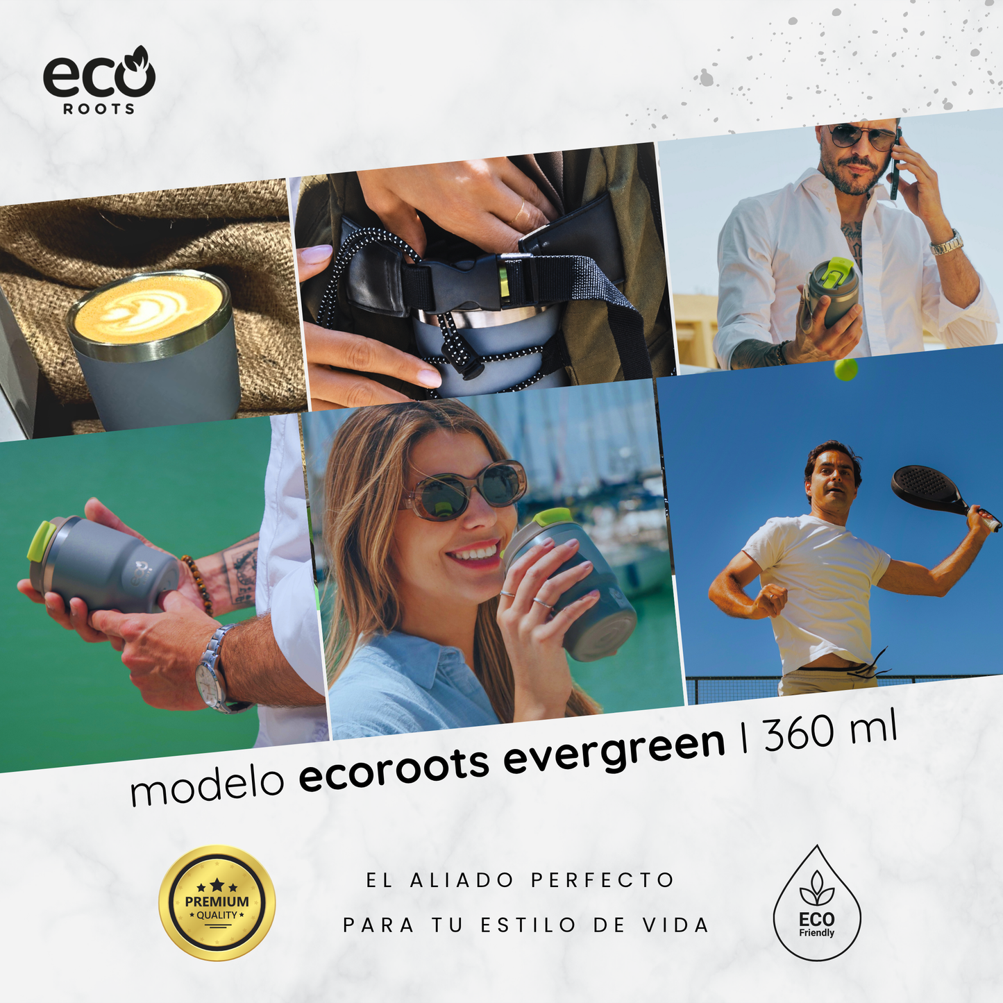 ECOROOTS Evergreen I Termo y vaso térmico 360 ml (Gris Perla)