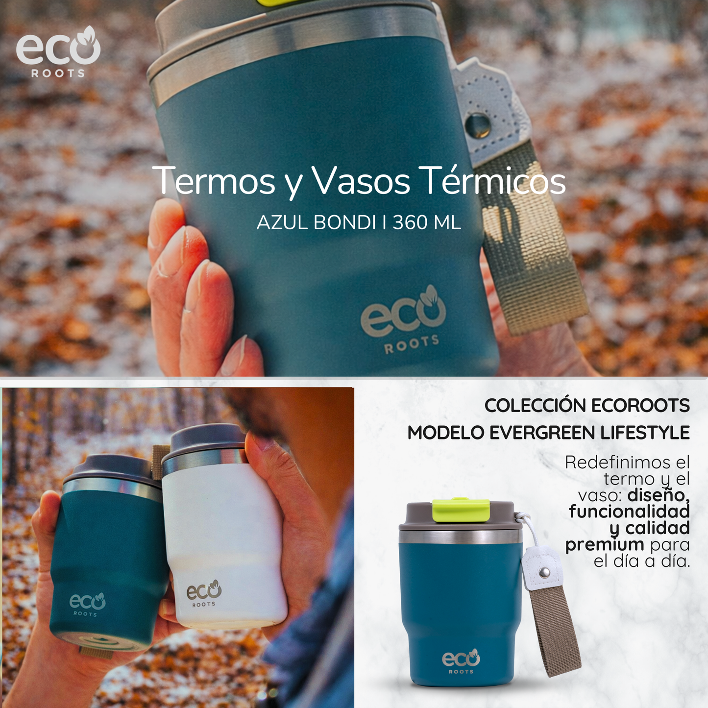 ECOROOTS Evergreen I Termo 360 º I Vaso térmico (Azul Bondi)
