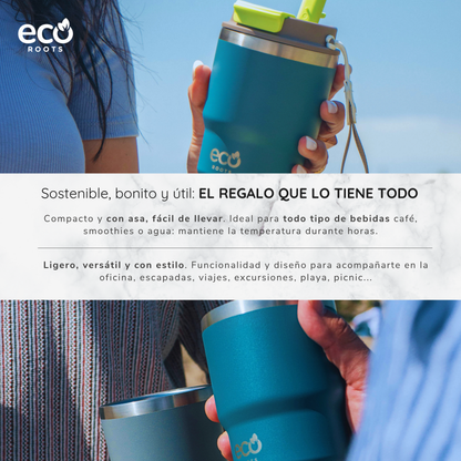 ECOROOTS Evergreen I Termo y vaso térmico 470 ml (Azul Bondi)