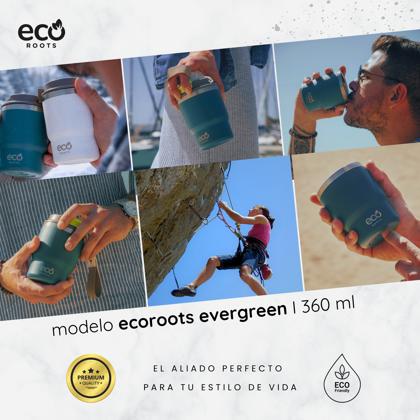 ECOROOTS Evergreen I Termo 360 º I Vaso térmico (Azul Bondi)