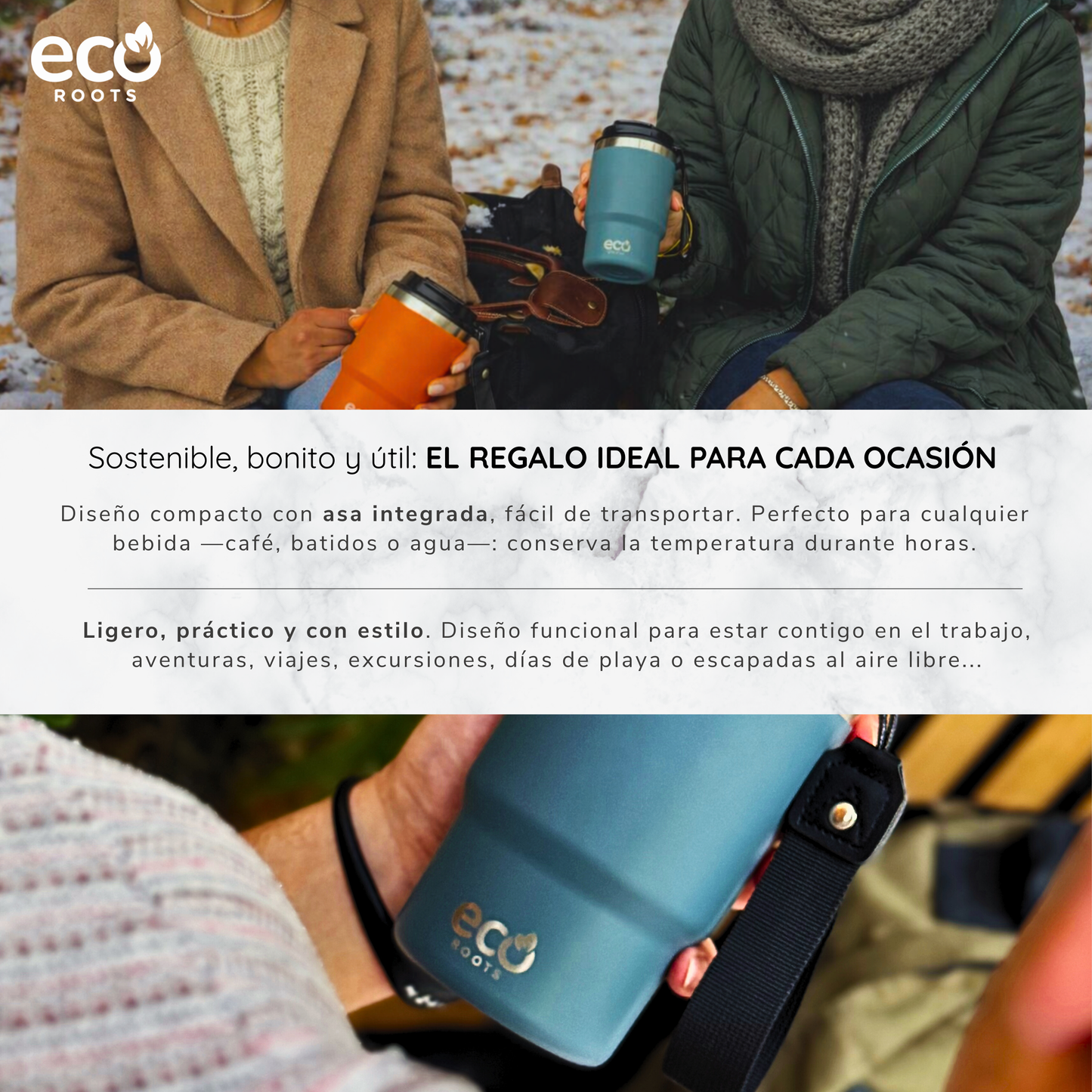 ECOROOTS Thunder I Termo 470 ml I Vaso térmico (Azul Midnight)