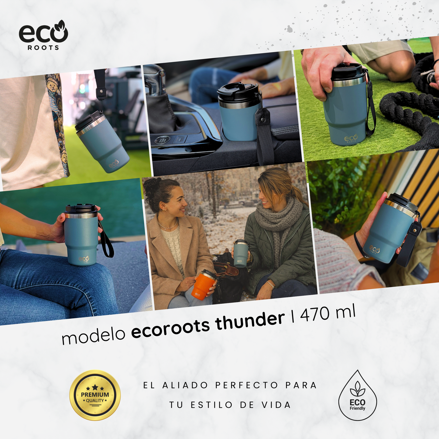 ECOROOTS Thunder I Termo 470 ml I Vaso térmico (Azul Midnight)