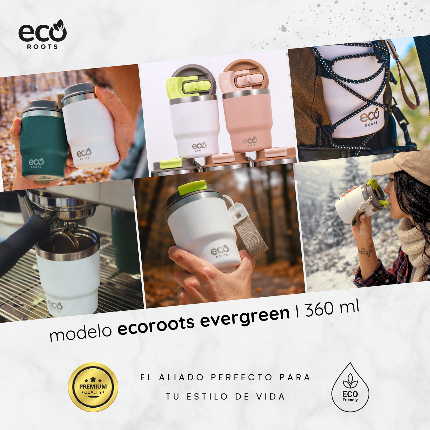 ECOROOTS Evergreen I Termo 360 º I Vaso térmico (Blanco Marfil)