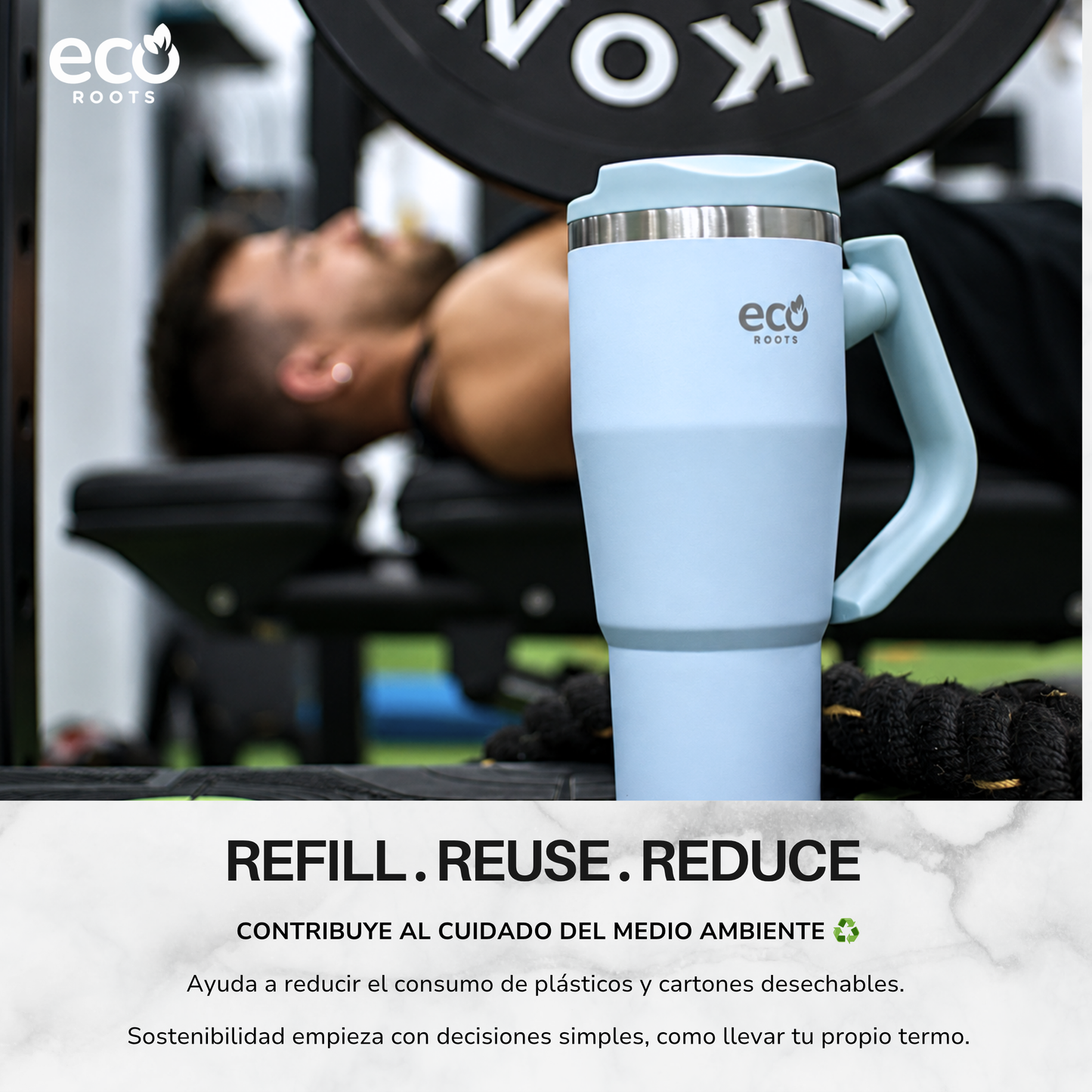ECOROOTS Rocket I Botella Térmica I Termo 940 ml I Asa Giratoria 180º (Azul Aqua)